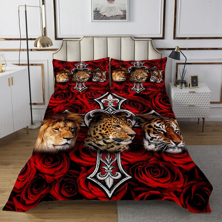 Löwe Leopard Tiger Tagesdecke 170x210cm, afrikanisches tropisches Wildtier-Bettwäsche-Set Mode Luxus