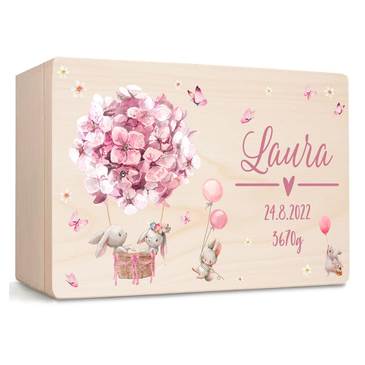 Little Deco Personalisierte Baby Erinnerungskiste Holzkiste | M - 30 x 20 x 13 cm | Hasen Geschenk G