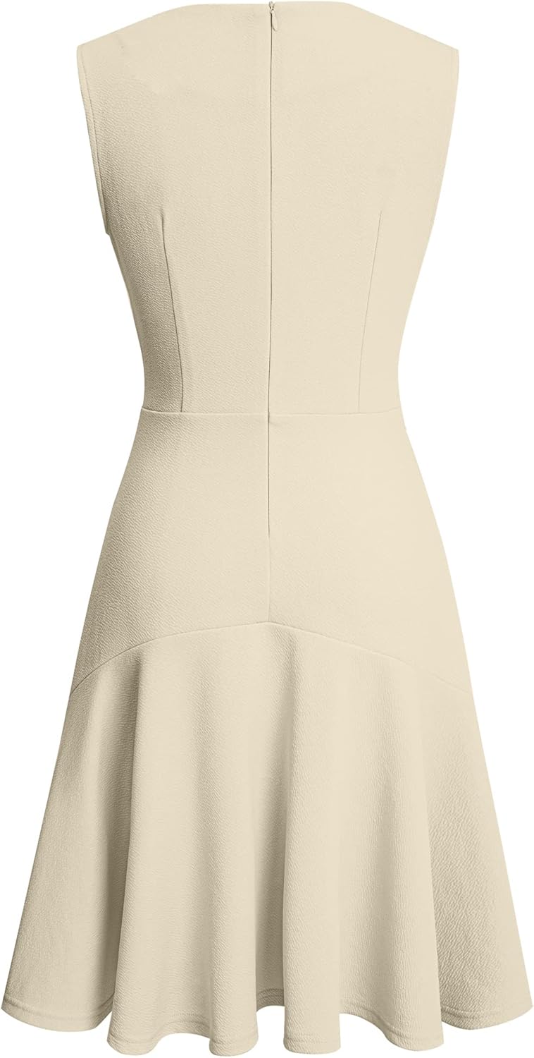 HOMEYEE Damen Elegant V-Ausschnitt Ärmellos Rockabilly Swing Sommer Freizeitkleid Mini Business Cock