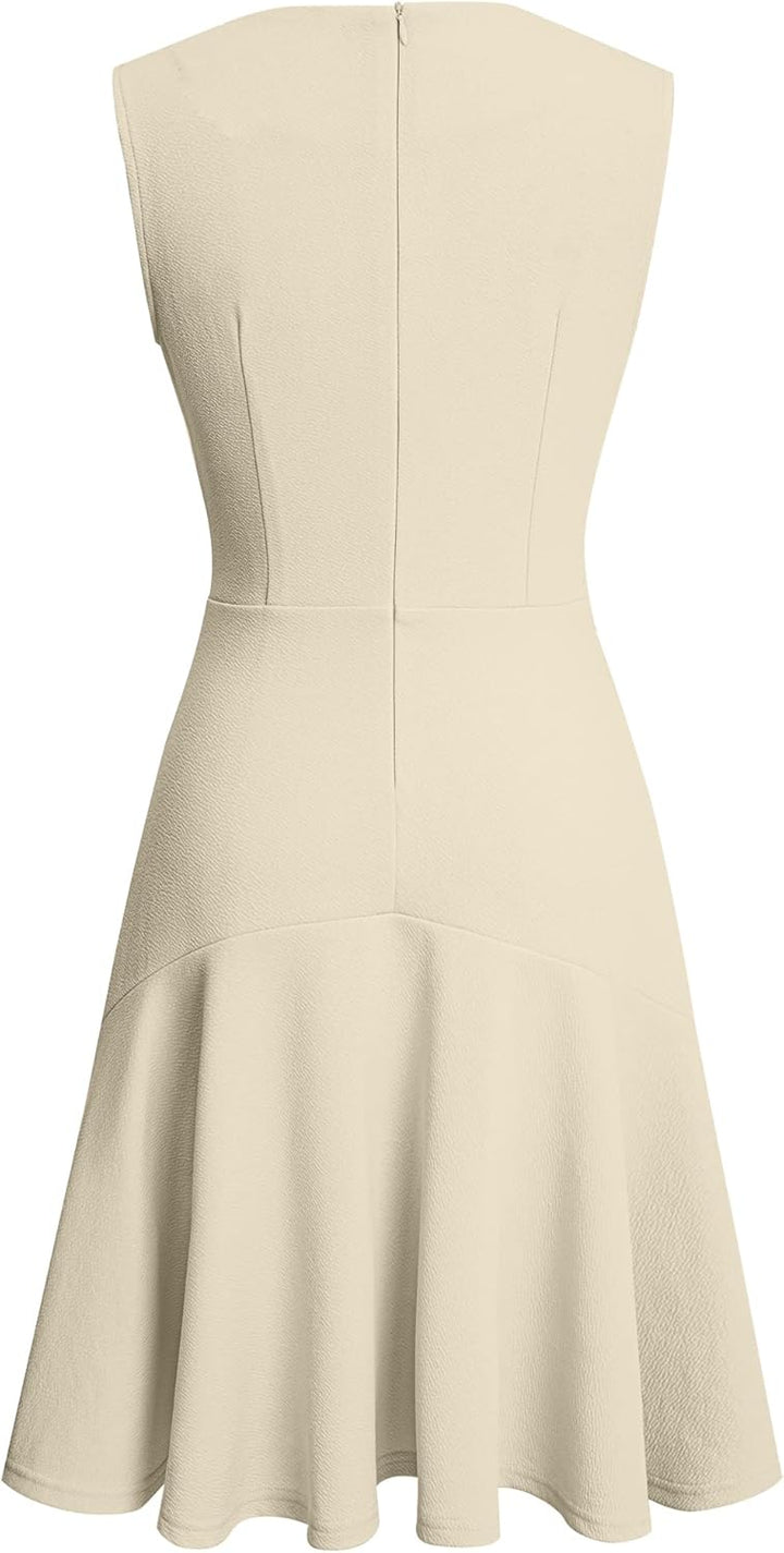 HOMEYEE Damen Elegant V-Ausschnitt Ärmellos Rockabilly Swing Sommer Freizeitkleid Mini Business Cock