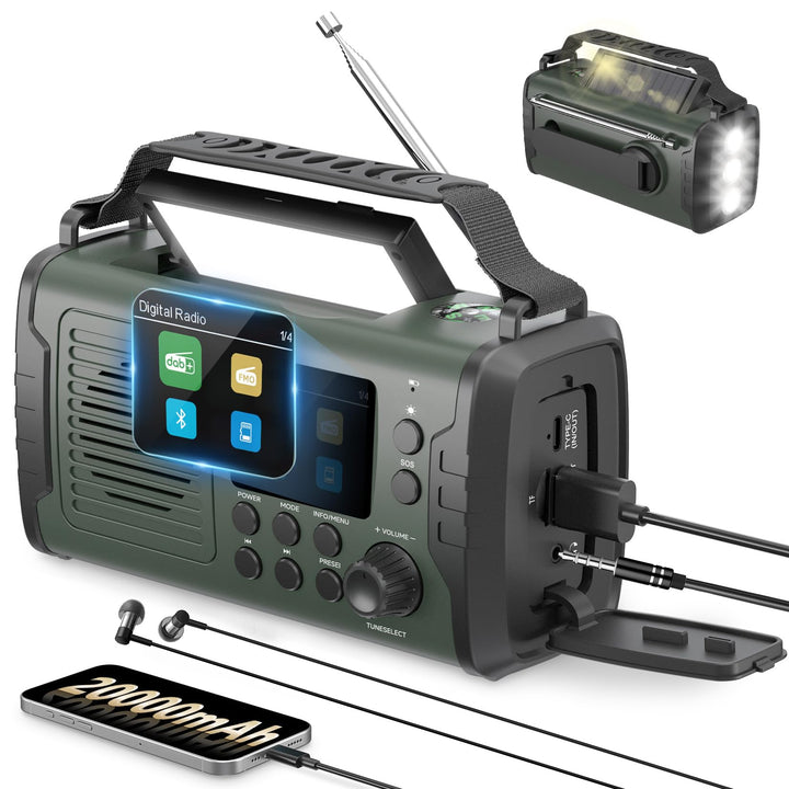 Kurbelradio DAB FM 20000mAh, Notfallradio DAB Plus Kurbel Solar, Solar Radio Notfall mit Bluetooth &