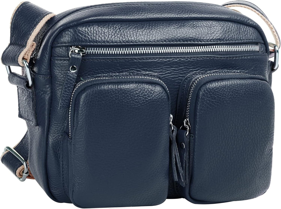 Samantha Look Umhängetasche echt Leder Damen | Made in Italy, Crossbody Bag mit Aussentaschen, Schul