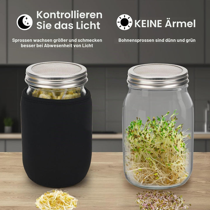 Sprossenglas, Sprossen Keimglas 2er Set, Sprouting Jar mit Deckel, Sieb &amp; Abtropfschale, Sprossen Ke