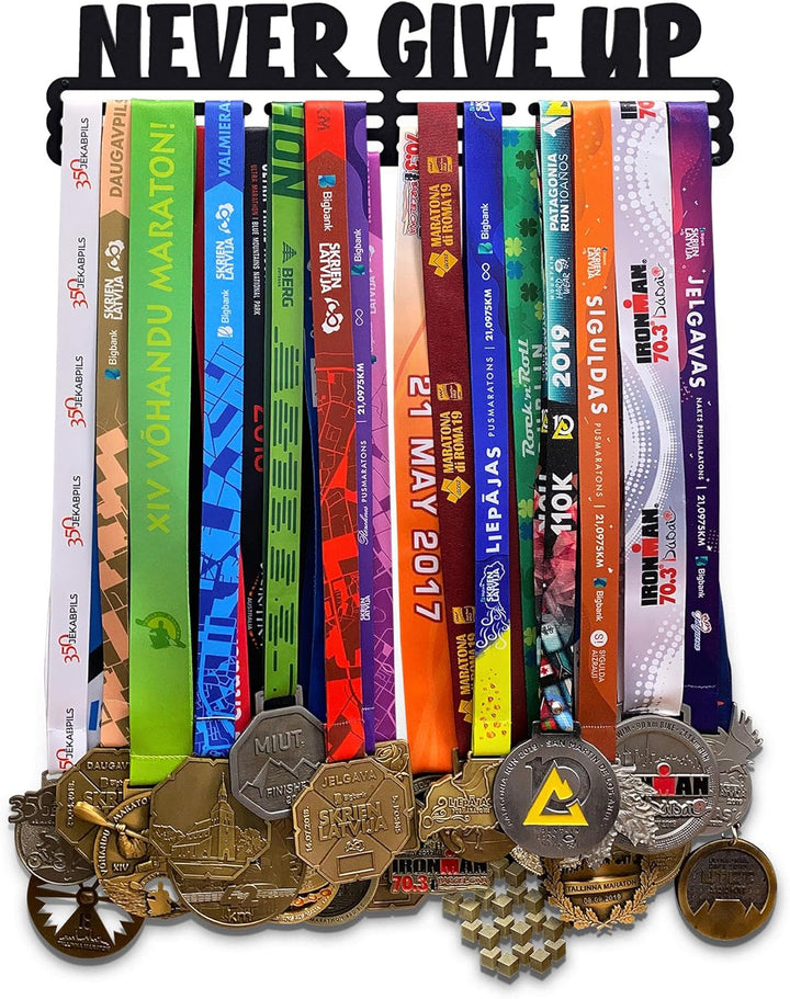 United Medals Never GIVE UP Medaillenhalter Stahl Schwarz | Medaillen Aufhänger | Medal Hanger Holde