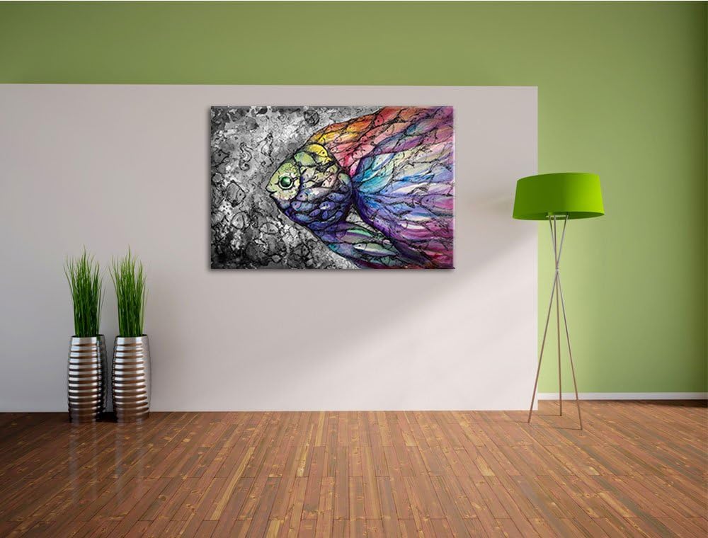 schön gezeichnete Fische schwarz/weiss Format: 100x70 auf Leinwand, XXL riesige Bilder fertig gerahm