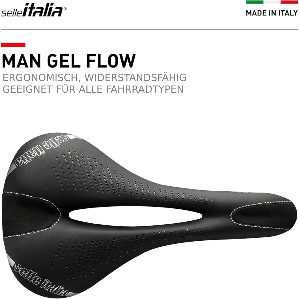 Selle Italia - Sattel für Rennräder, Man Gel Flow, Rail Manganese Rohr Ø 7, Sattel Road Gran Turismu