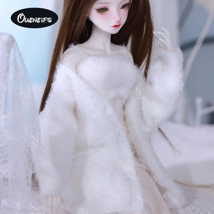 Oueneifs Puppenkleider-Set für BJD, Harz-Spielzeugzubehör: Cardigan+ Weste+ Hose (Weiss, für 1/4 BJD