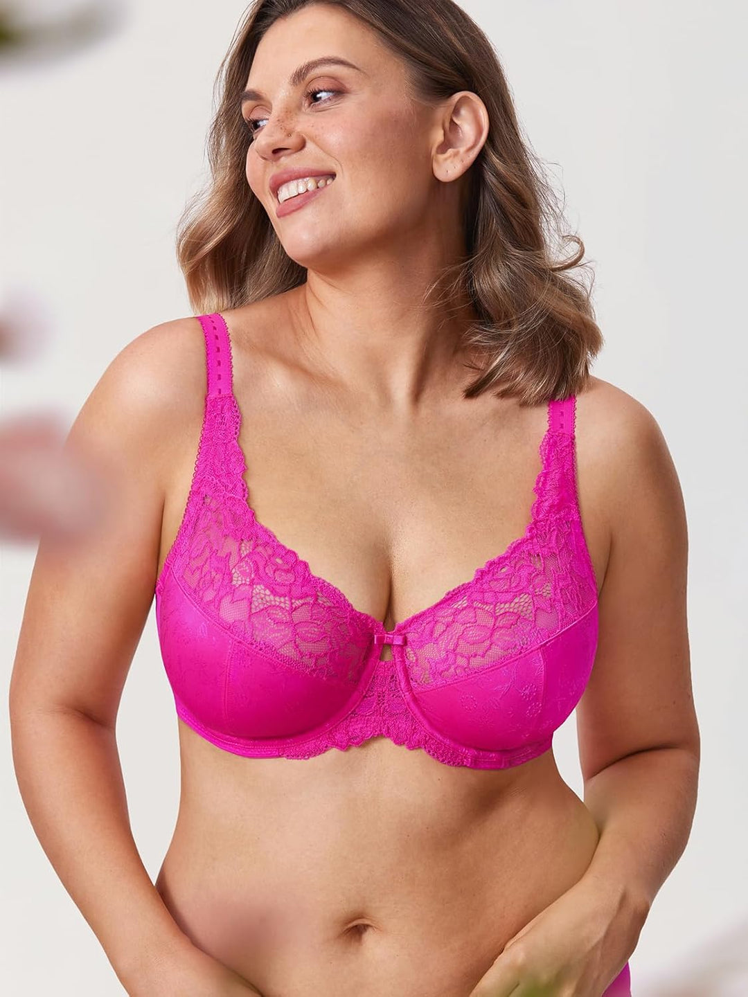 DELIMIRA Damen Minimizer BH ohne Einlagen mit Spitze mit Bügel Grosse Grössen 75C Glitzer-rosa, 75C