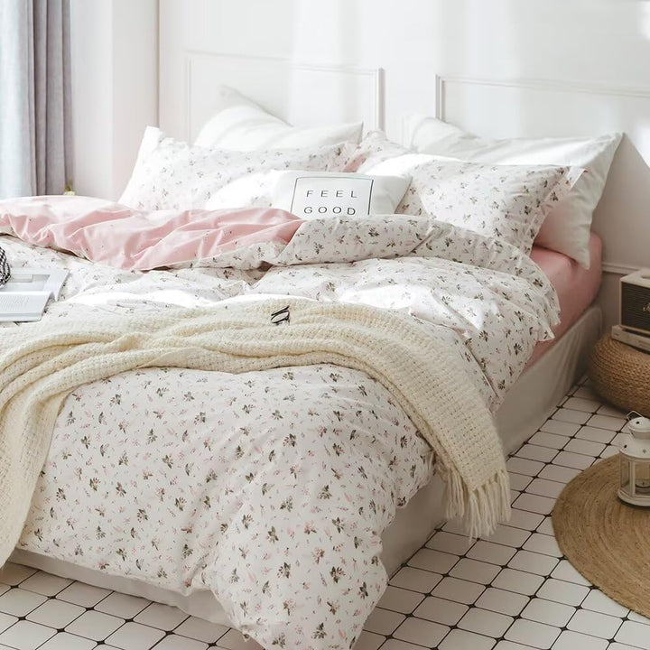 VCLIFE Queen-Bettwäsche-Set aus Baumwolle, Rosa/Weiss, Blumenmuster, Bettbezüge mit Reissverschluss,