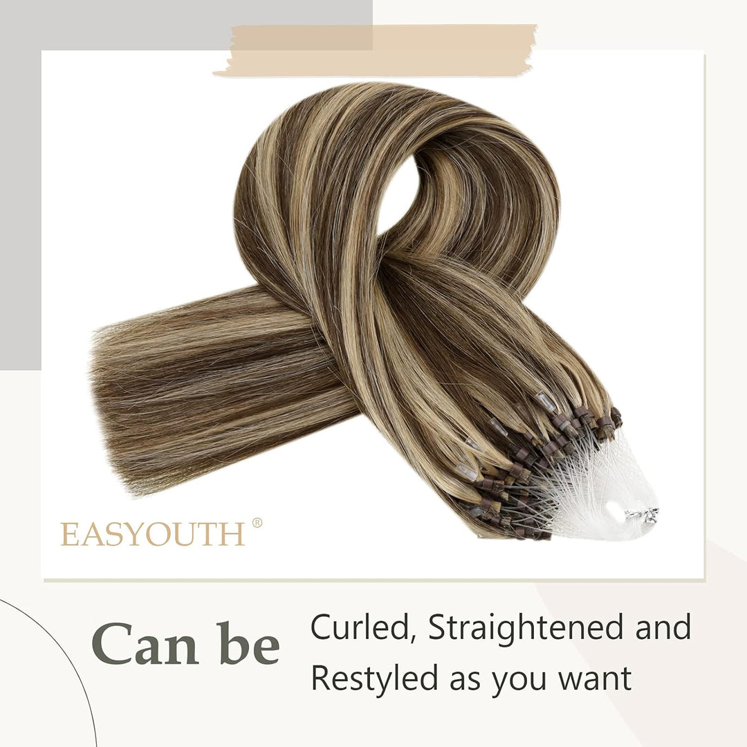 Easyouth Braun Microring Extension Echthaar Micro Extensions Mittelbraun Mix Honigblond Microring Ha