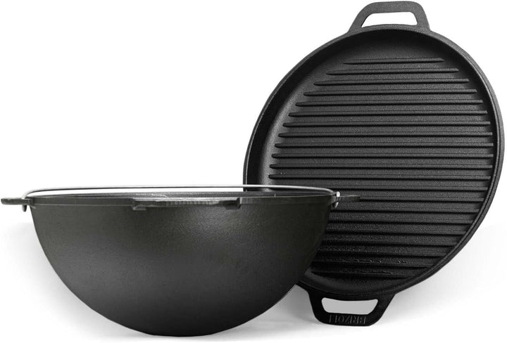15L Kazan mit Ø40 Uchag Utschak Utschag 2mm stahl Kessel mit Deckel-Grillpfanne aus Gusseisen Kasan