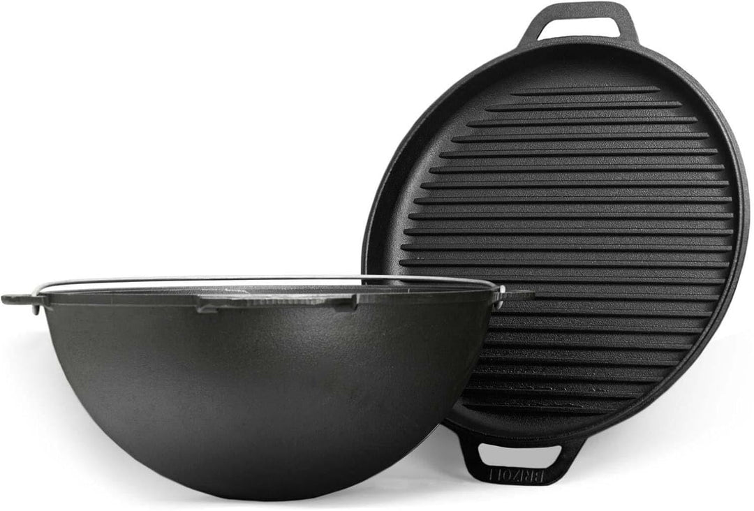 12L Kazan mit Ø40 Uchag Utschak Utschag 2mm stahl Kessel mit Deckel-Grillpfanne aus Gusseisen Kasan