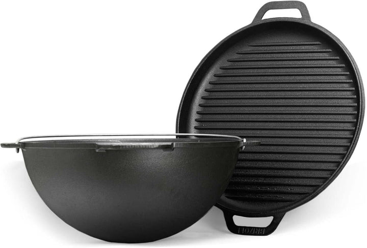 12L Kazan mit Ø40 Uchag Utschak Utschag 2mm stahl Kessel mit Deckel-Grillpfanne aus Gusseisen Kasan