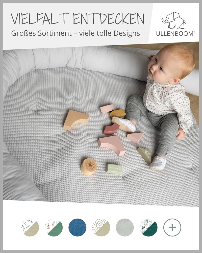 ULLENBOOM ® Baby Krabbeldecke 120x120 cm gepolstert in Grau (Made in EU) - Krabbeldecke für Baby mit
