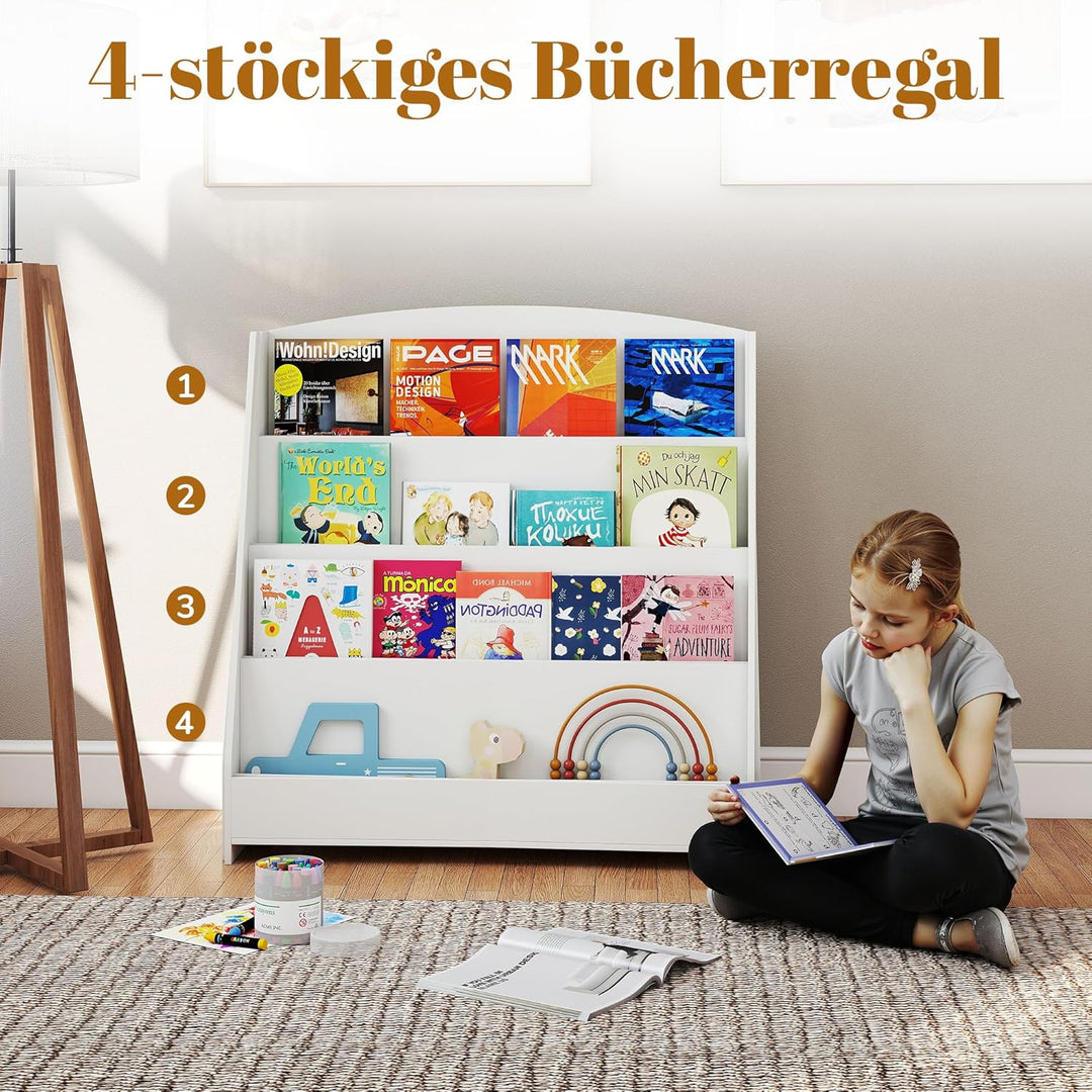 4 Tier Bücherregal Kinder Montessori Kinderregal 88cm Höhe, Kinderzimmer Spielzeug Aufbewahrung Büch