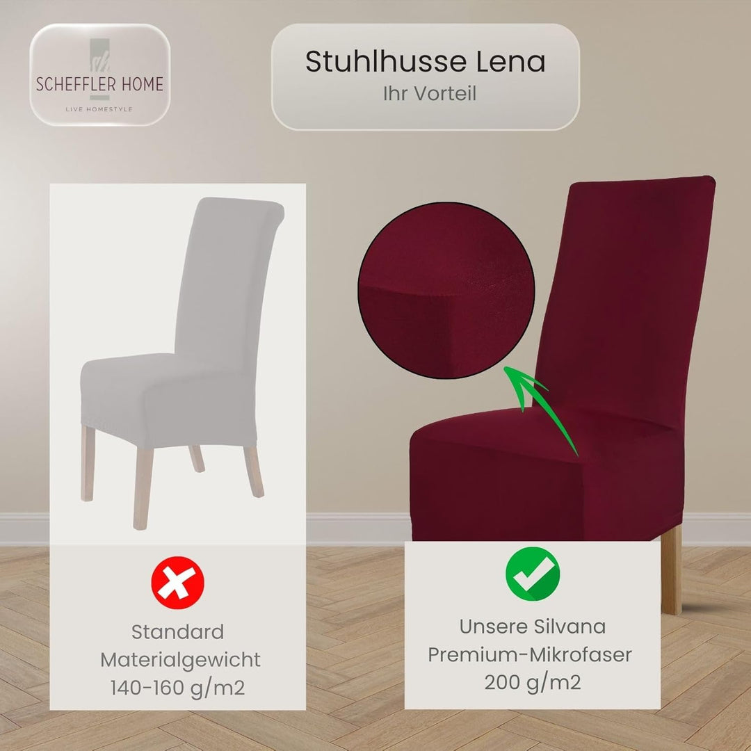 SCHEFFLER-Home Stuhlhussen 4er Set Lena Bordeaux/elastische und langlebige Hussen für Stühle/Robuste