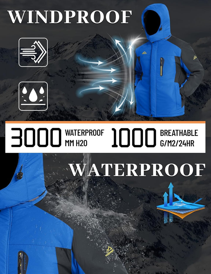 TACVASEN Herren Warme Skijacke Gefütterte Winterjacke Wasserabweisende Funktionsjacke mit Abnehmbare