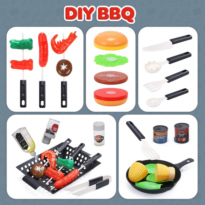 CUTE STONE BBQ Grillspielzeug für Kinder mit farbwechselndem Spielessen, brutzelnden Geräuschen & Li