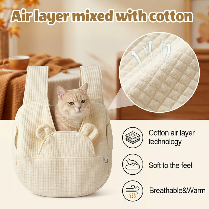 Hundetragetasche, Atmungsaktive Hund Reisen Tasche aus Gestepptem Stoff für Hunde und Katzen Beige,