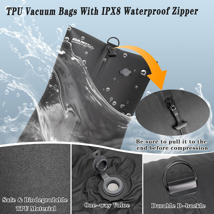 EULANT TPU-Reise-Vakuumbeutel mit Pumpe, wiederverwendbar, mit IPX8-Reissverschluss, wasserdicht, pl