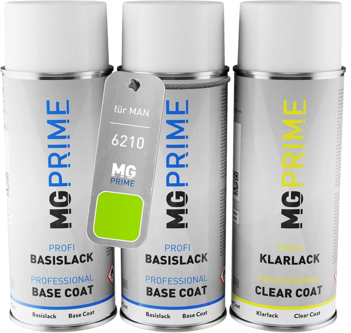 MG PRIME Autolack Sprühdosen Set für MAN 6210 Green Grundlack Basislack Klarlack Spraydose 400ml