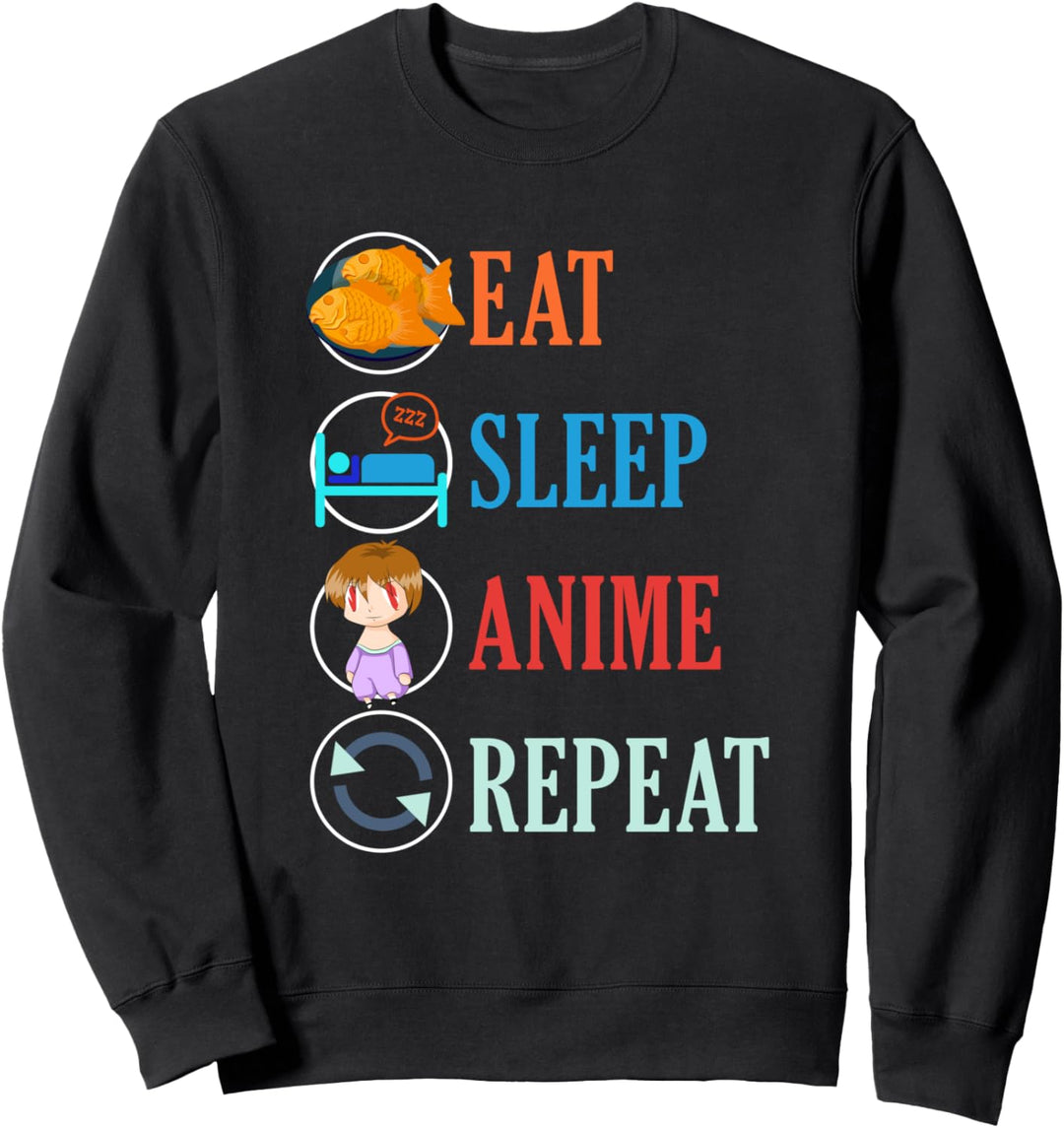 Essen Schlafen Anime Wiederholen Kawaii Manga Otaku Anime Sweatshirt