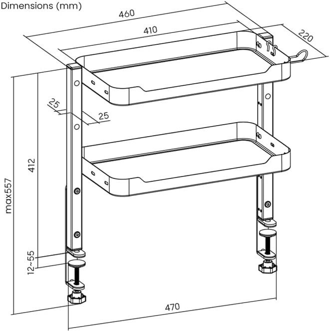 Spacetronik Schreibtischregal Höhenverstellbar mit Klemme, 2-stöckiger Schreibtisch-Organizer aus St