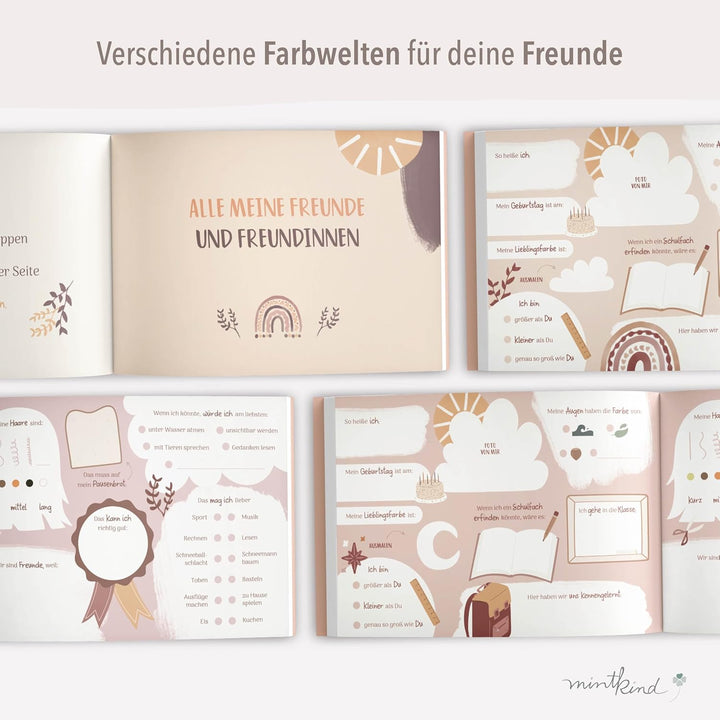 mintkind® „Meine Schulfreunde“ Freundebuch Schule Mädchen und Jungen Boho Design | Freundschaftsbuch