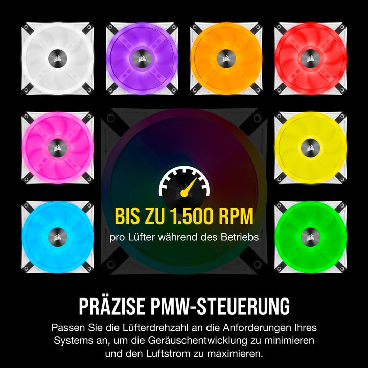 Corsair iCUE QL120 RGB, 120-mm-RGB-LED-PWM-Lüfter (68 Einzeln Ansteuerbare RGB-LEDs, Schwindigkeiten