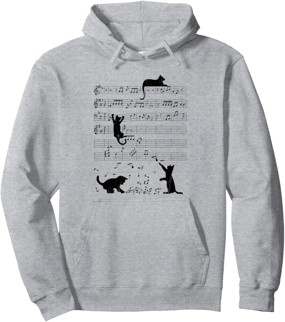 Niedliche Katze Musiknote Vintage Noten Musiker Pullover Hoodie