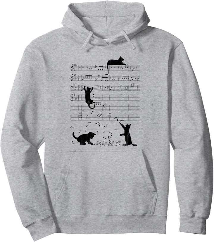 Niedliche Katze Musiknote Vintage Noten Musiker Pullover Hoodie