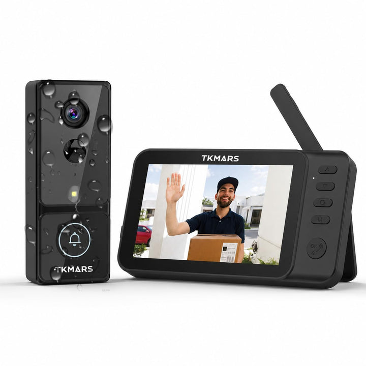 TKMARS Kabellose Video Türklingel mit 4,3 Zoll Monitor, Ohne WLAN &amp; App, Aktive Live-Ansicht, 1080P