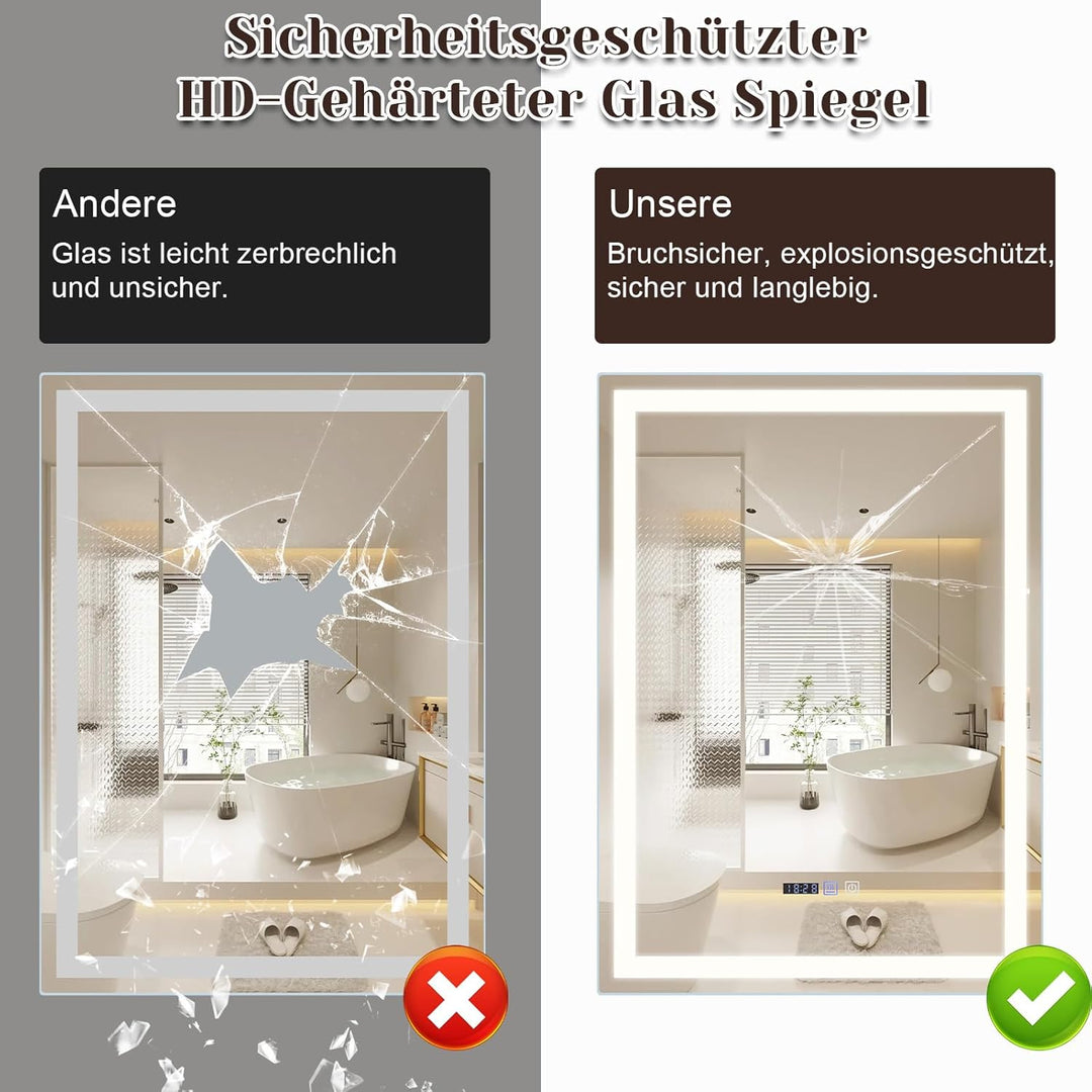 Badezimmer Spiegel Badspiegel mit Beleuchtung - LED Badezimmerspiegel 60x80 cm Wandspiegel Bad IP44