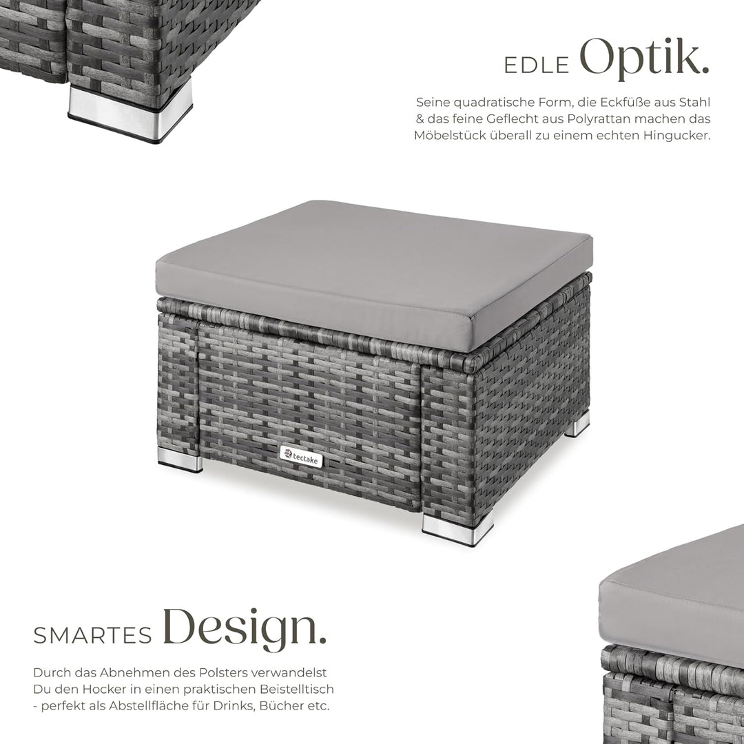 tectake 800768 Poly Rattan Sitzhocker mit Kissen, Lounge Hocker für Garten Balkon Terrasse, witterun