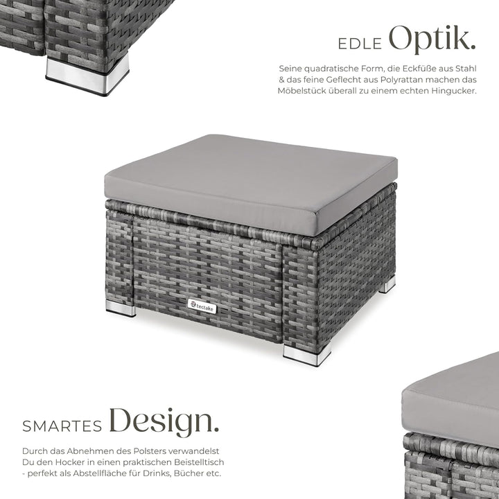 tectake 800768 Poly Rattan Sitzhocker mit Kissen, Lounge Hocker für Garten Balkon Terrasse, witterun