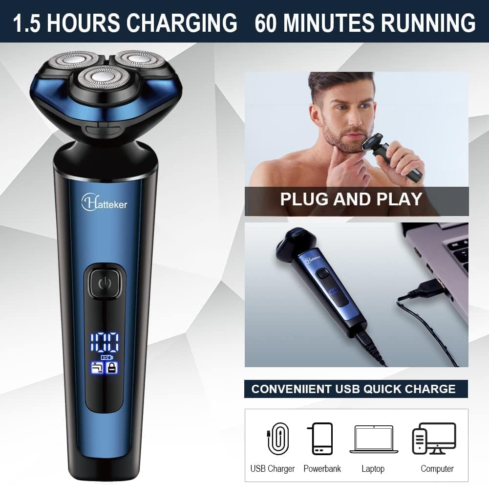 Hatteker Herren Elektrorasierer Rasierer Bartschneider Rotationskopf Rasierer für Männer Kotelettent