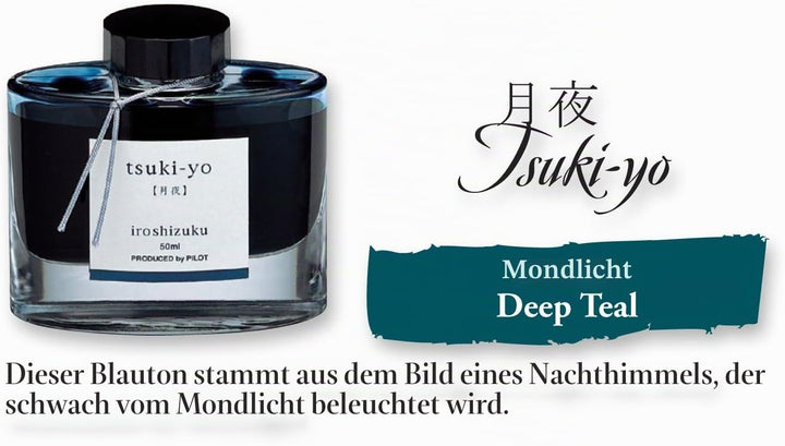 PILOT Iroshizuku 69205 Füllfederhalter-Tinte, Tsuki-Yo, Moonlight (Blaugrün), 50 ml Flasche, Blaugrü