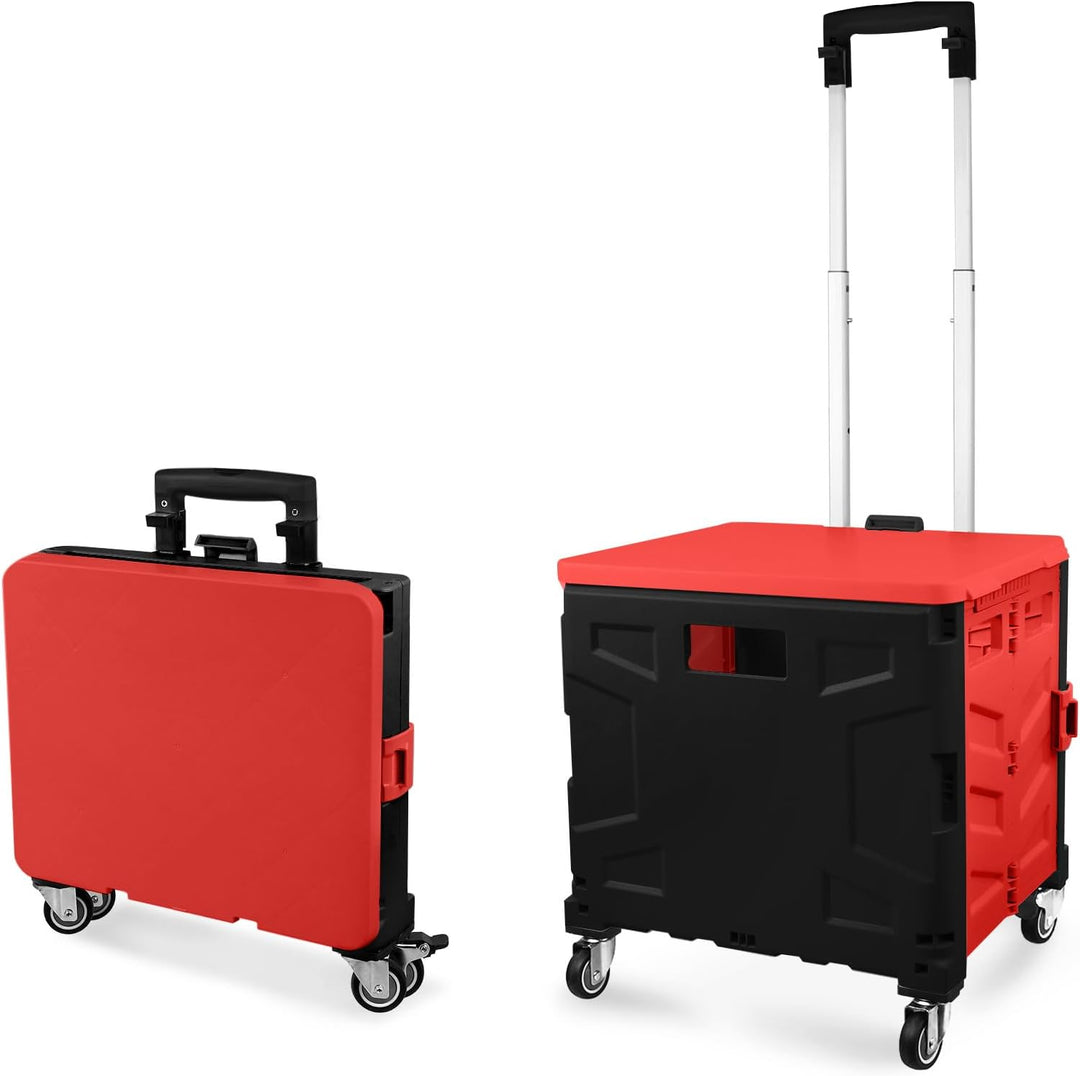 Einkaufstrolley Klappbar, Transport Trolley, bis 50 kg, 50 l Kiste, Einkaufskorb mit Deckel, Auszieh