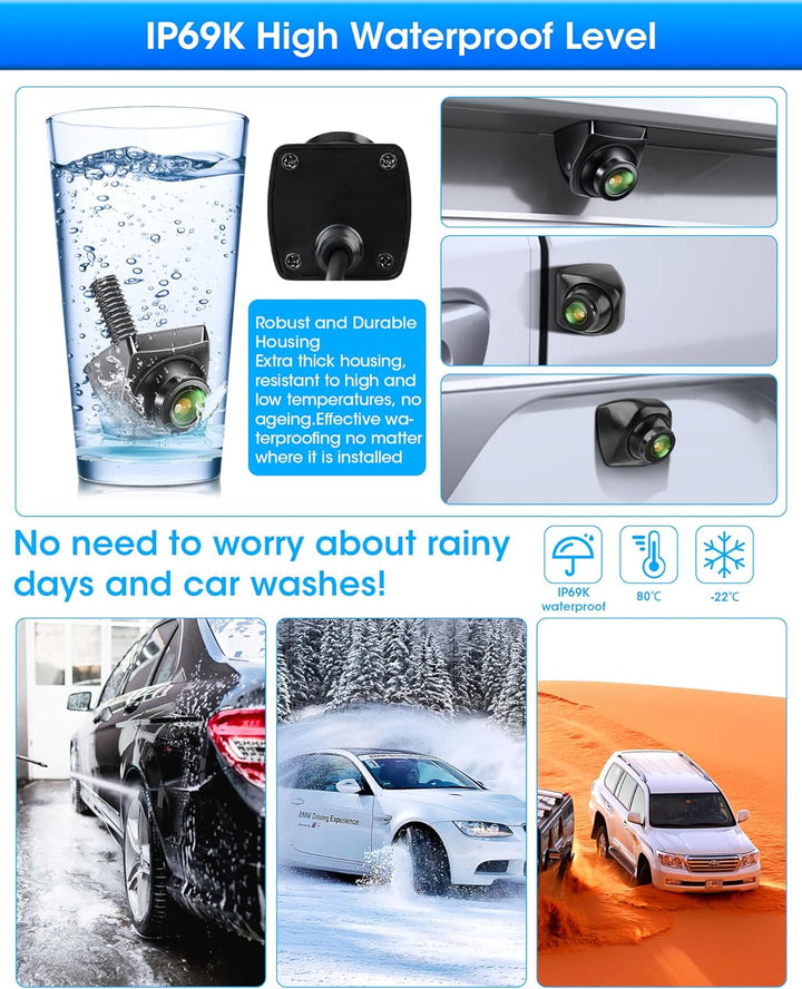 Jansite Rückfahrkamera, 360° Einstellbare AHD 1080P Rückfahrkamera Auto 170°Weitwinkel 12V-24V Rückf
