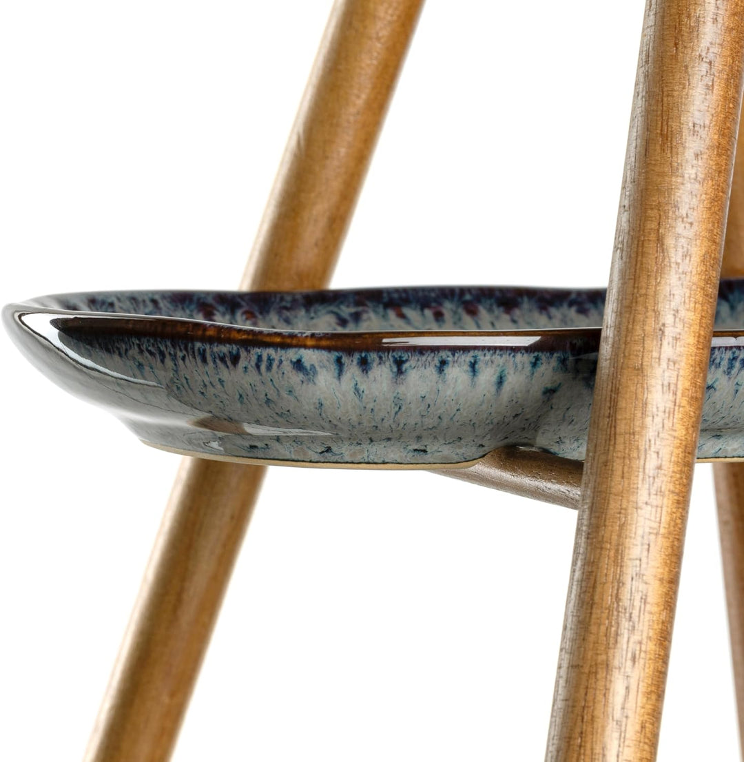 Leonardo Matera Etagere - Kleine Etagere 2 stöckig aus Keramik und Holz - Eckiger Teller zum Anricht