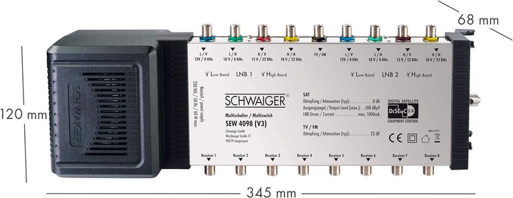 Schwaiger SEW4098 SAT Multischalter Eingaenge (Multischalter): 9 (8 SAT/1 terrestrisch) Teilnehmer-A