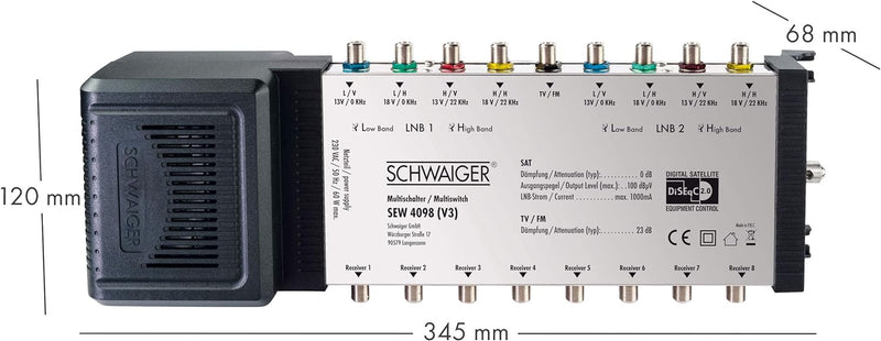 Schwaiger SEW4098 SAT Multischalter Eingaenge (Multischalter): 9 (8 SAT/1 terrestrisch) Teilnehmer-A