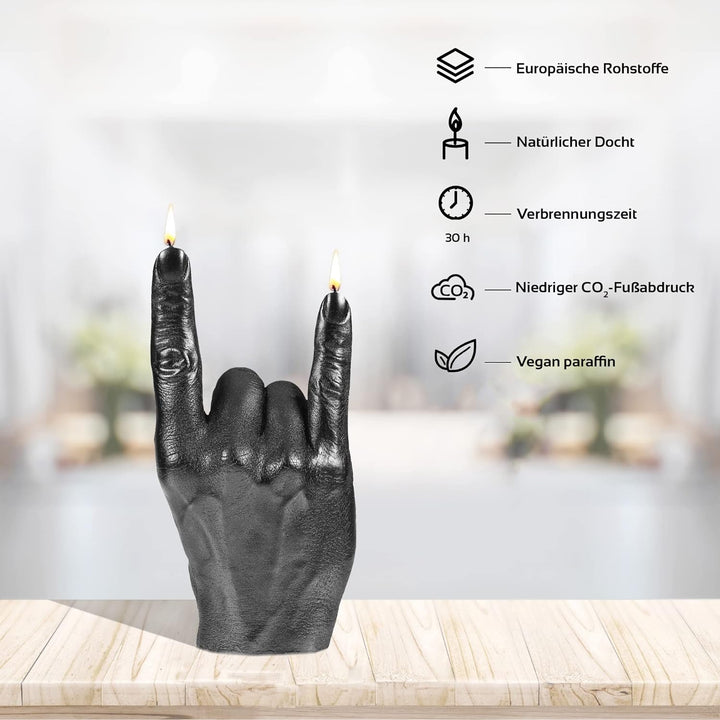 Candellana Hand RCK Kerze - Hand Figur - Coole Deko - Gothic Deko - Grunge Deko Kerze - Heavy Metal