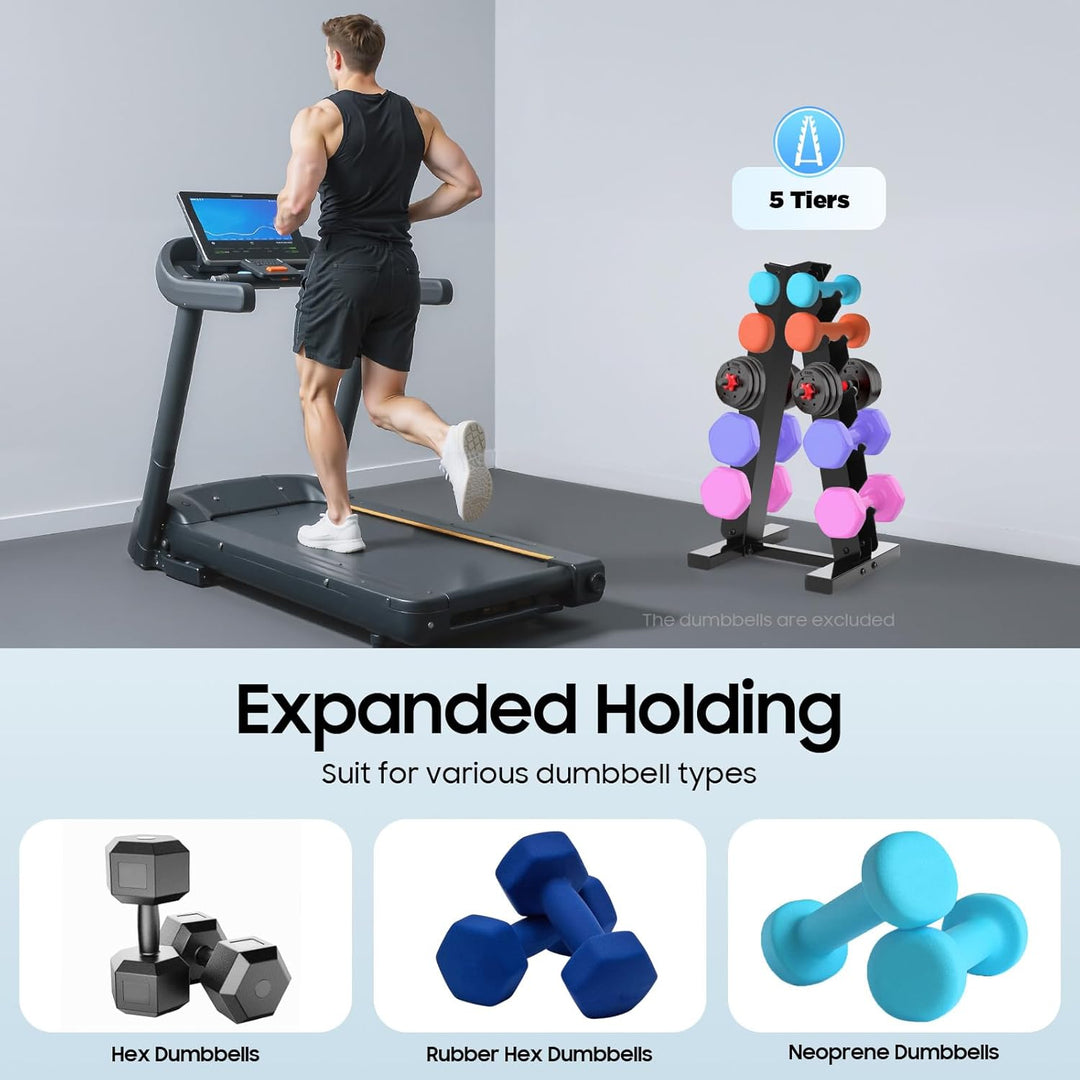 5-Etagen Hantelständer aus Metall, A-Rahmen Design mit Griff, Platzsparendes Fitness-Rack für Home-G