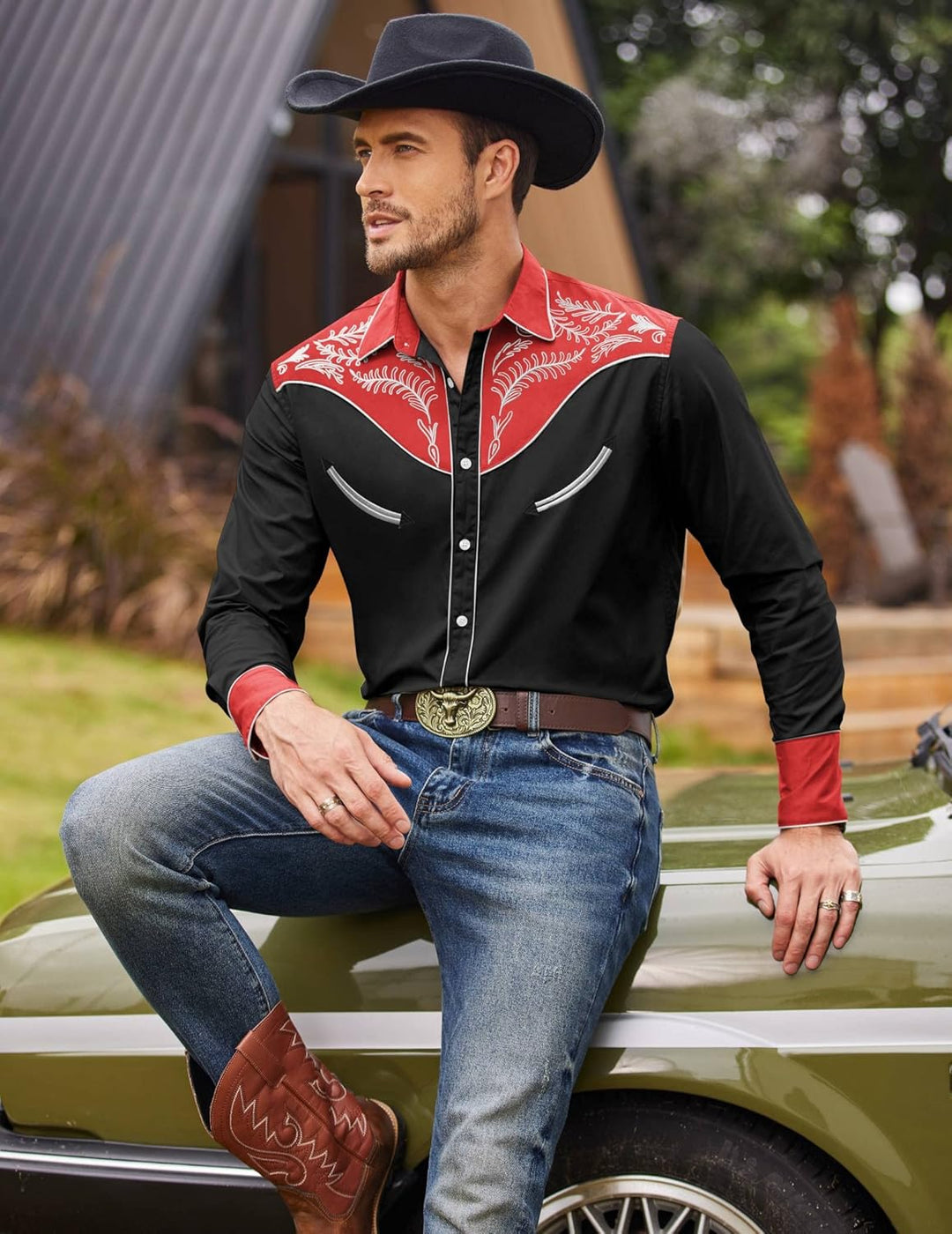 COOFANDY Herren Hemd mit Button-Down-Kragen Gross und kräftig S Baumwolle - Rot & Schwarz, S Baumwol