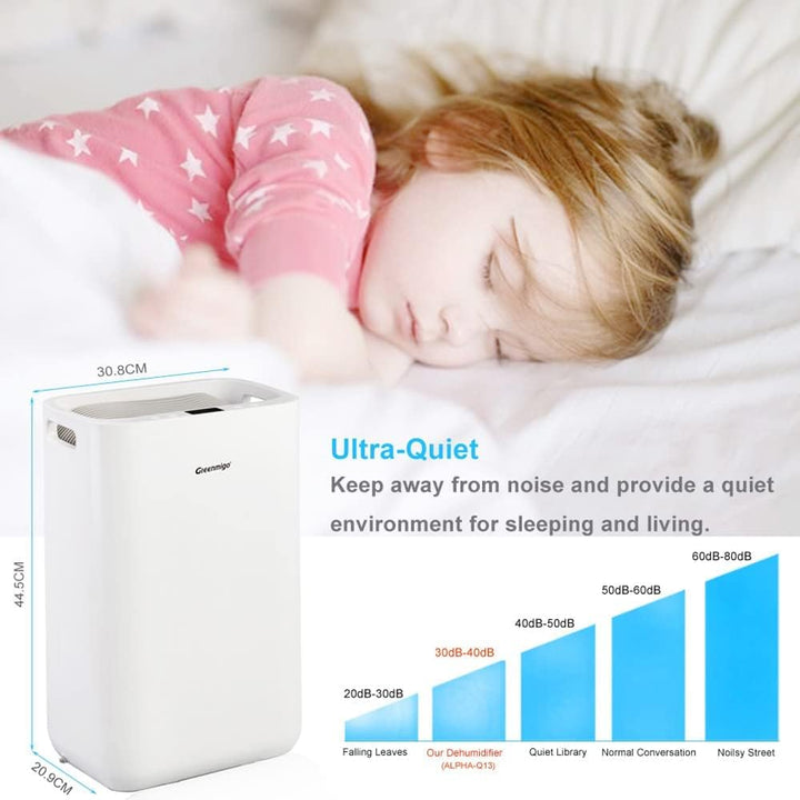 Greenmigo Alpha Serie Luftentfeuchter 13L/Tag(ALPHA-Q13),Raumentfeuchter Entfeuchter geeignet für Rä