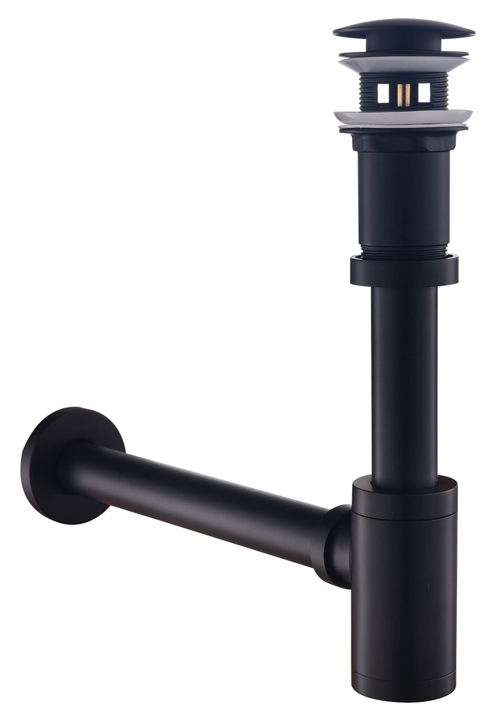 SET - Design Siphon mit Ablaufgarnitur mit Überlauf für Waschbecken Schwarz Matt – Keymark Universal