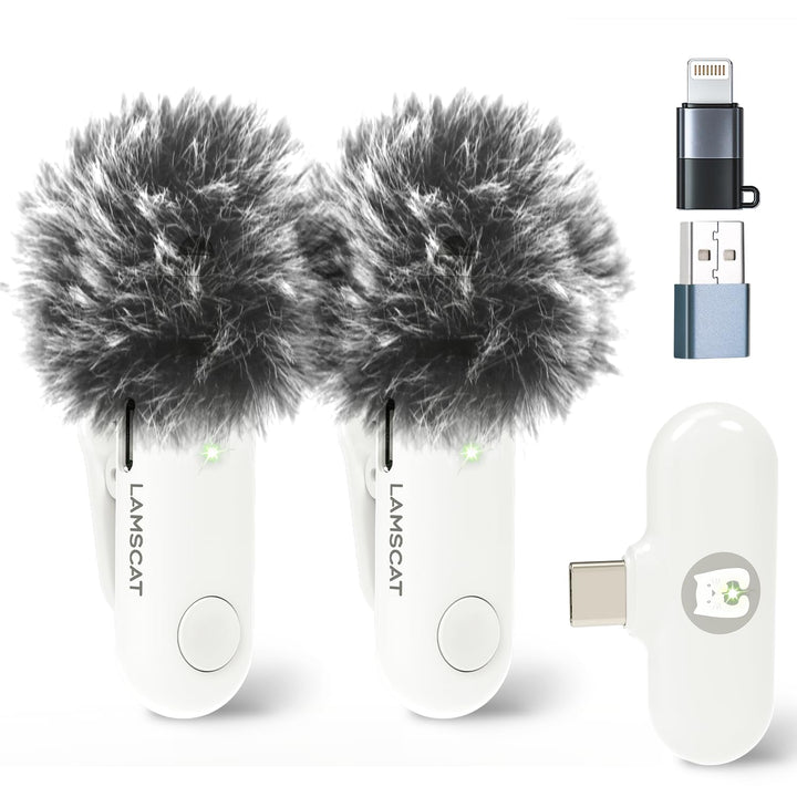 LAMSCAT Kabellose Lavalier-Mikrofon for iPhone/ipad/Android/USB c/PC, Lavalier Mikrofon Wireless for