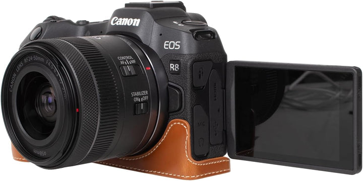 Rieibi EOS R8 Hülle, Vintage PU Leder Kameratasche für Canon EOSR8 Digitalkamera Schutzhülle Grip Ca