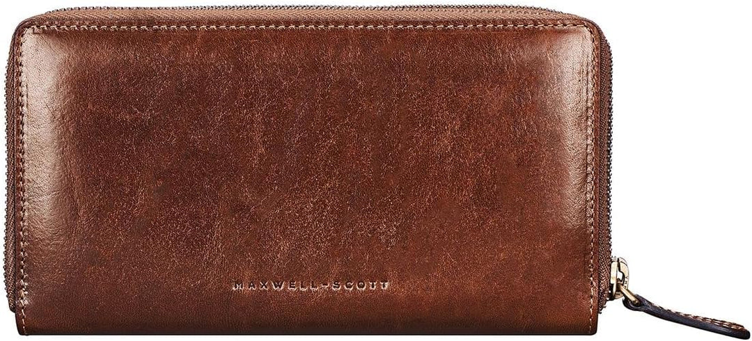 Maxwell Scott Italienische Damen Luxus Leder Clutch Meleto in Cognac Braun, Cognac Braun